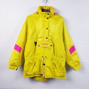 Nevica Survival 80"s Hooded Ski Snow Jacket Neon Yellow Bright Pink‎ Women's 14